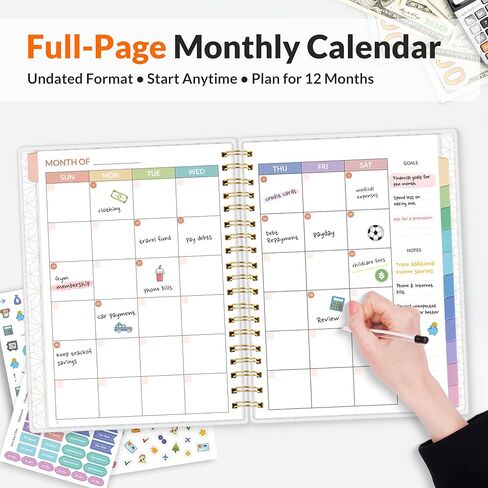 مخطط ميزانية Sunee - كتاب Deluxe Monthly Budget Book مع 12 Joblet of Bill Organizer ، دفتر ملاحظات غير مؤرخ لمدة 12 شهرًا وحجم حساب B5 (8 "× 10") لإدارة مخطط التمويل الخاص بك ، الأزرق in Kuwait