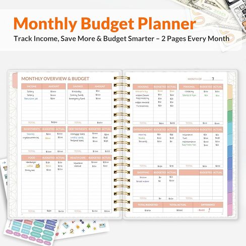 مخطط ميزانية Sunee - كتاب Deluxe Monthly Budget Book مع 12 Joblet of Bill Organizer ، دفتر ملاحظات غير مؤرخ لمدة 12 شهرًا وحجم حساب B5 (8 "× 10") لإدارة مخطط التمويل الخاص بك ، الأزرق in Kuwait