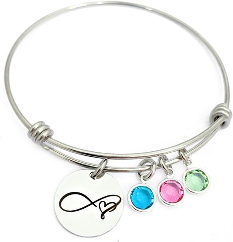 Infinity Birthstone Bangle Bracelet - Personalized Mother Jewelry - Charm Bracelet - 1017 in Saudi Arabia