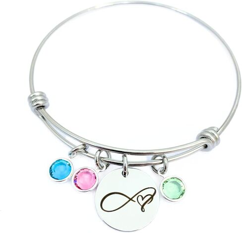 Infinity Birthstone Bangle Bracelet - Personalized Mother Jewelry - Charm Bracelet - 1017 in Saudi Arabia