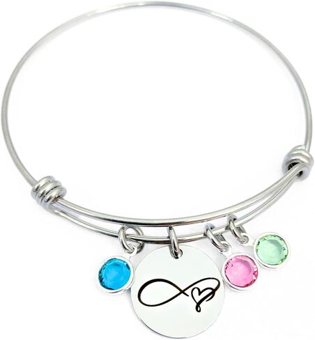 Infinity Birthstone Bangle Bracelet - Personalized Mother Jewelry - Charm Bracelet - 1017 in Saudi Arabia