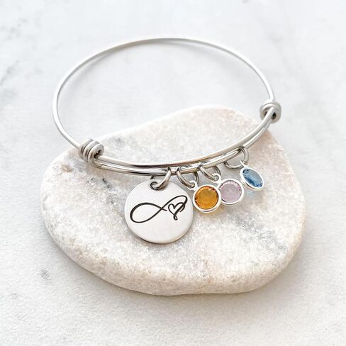 Infinity Birthstone Bangle Bracelet - Personalized Mother Jewelry - Charm Bracelet - 1017 in Saudi Arabia