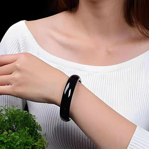 Genuine Black Onyx Bangle Bracelet, 15mm Wide, Vintage Gemstone Bangle For Women, Agate Bracelet Cuffs in Saudi Arabia