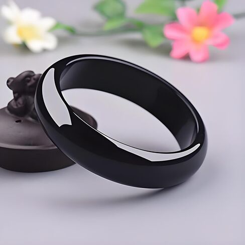 Genuine Black Onyx Bangle Bracelet, 15mm Wide, Vintage Gemstone Bangle For Women, Agate Bracelet Cuffs in Saudi Arabia