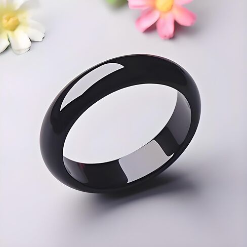 Genuine Black Onyx Bangle Bracelet, 15mm Wide, Vintage Gemstone Bangle For Women, Agate Bracelet Cuffs in Saudi Arabia