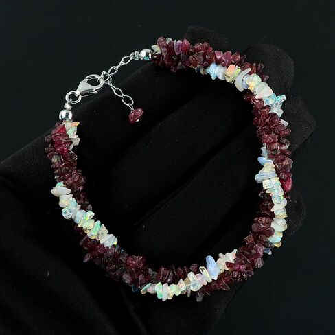 CRYSTALIS Natural Tanzanite & Peridot Beads Braided Rope Crystals Bracelet, Chips Nuggets Beaded Gemstones, Chakra Healing Stones, Womens Gift Jewelry, 925 Silver Bracelet 8 inch, Gift for Princess in Kuwait