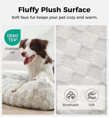 Made4Pets Cat Couch Bed, Soft Faux Fur Checkered Pet Sofa, Calming Fluffy Cat Sofa with Supportive Foam, Removable Washable Cover with Non-Slip Base, White, Small in Kuwait