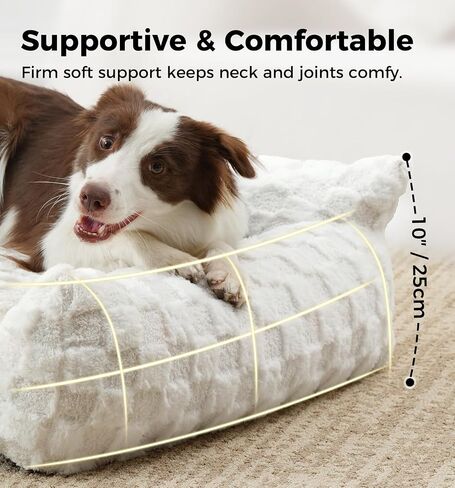 Made4Pets Cat Couch Bed, Soft Faux Fur Checkered Pet Sofa, Calming Fluffy Cat Sofa with Supportive Foam, Removable Washable Cover with Non-Slip Base, White, Small in Kuwait