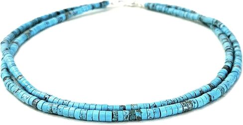 Natural Turquoise Heishi Beaded Necklace, Throat Chakra, Sterling Silver Closure, Boho Style, Gift for Her (18 Inch) in Saudi Arabia