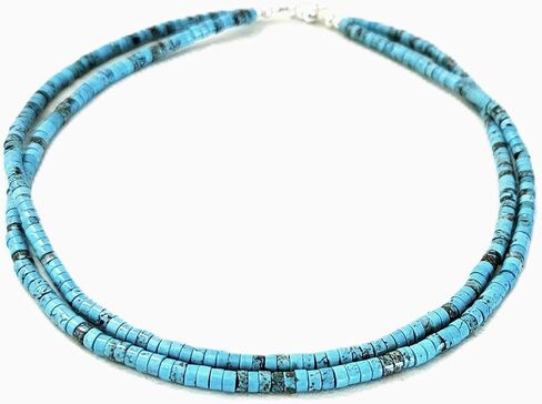 Natural Turquoise Heishi Beaded Necklace, Throat Chakra, Sterling Silver Closure, Boho Style, Gift for Her (18 Inch) in Saudi Arabia