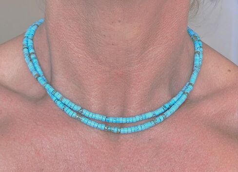 Natural Turquoise Heishi Beaded Necklace, Throat Chakra, Sterling Silver Closure, Boho Style, Gift for Her (18 Inch) in Saudi Arabia
