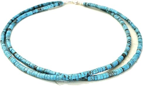 Natural Turquoise Heishi Beaded Necklace, Throat Chakra, Sterling Silver Closure, Boho Style, Gift for Her (18 Inch) in Saudi Arabia