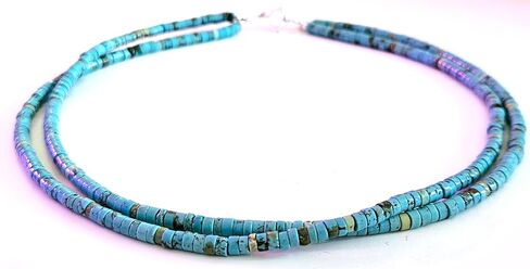 Natural Turquoise Heishi Beaded Necklace, Throat Chakra, Sterling Silver Closure, Boho Style, Gift for Her (18 Inch) in Saudi Arabia