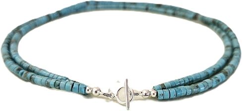 Natural Turquoise Heishi Beaded Necklace, Throat Chakra, Sterling Silver Closure, Boho Style, Gift for Her (18 Inch) in Saudi Arabia