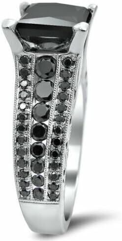 رذاذ المجوهرات 3CT Princess Cut Lab التي تم إنشاؤها الأسود الماس الفضي الفضي 925 خاتم الخطوبة بمجموعات الزفاف 14K أبيض الذهب (White ، 8.5) in Saudi Arabia