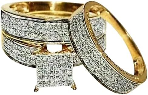رذاذ المجوهرات 3CT Round Lab التي تم إنشاؤها مجموعة حلقة الزفاف Trio Wedding Trio Trio ، 14 كيلو بايت للذهب الأصفر (الأصفر ، 9.75) in Kuwait