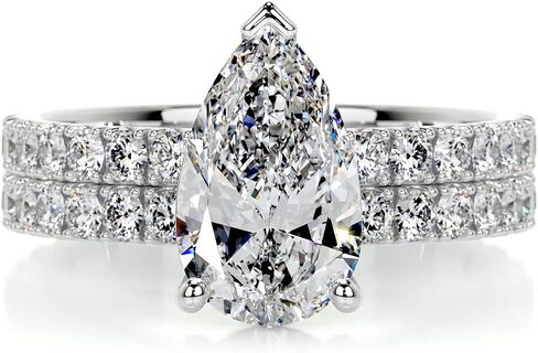 4 CT Pear Cut Solitaire Wedding Ring Set Handmade Engagement Ring for Women Anniversary Promise Gifts for Her Moissanite (White) in Saudi Arabia