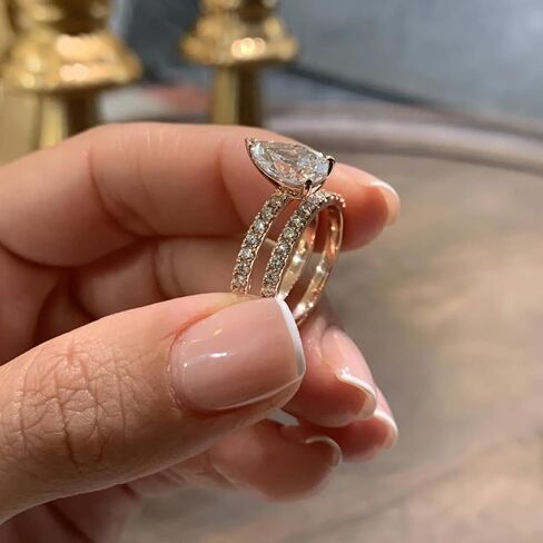 4 CT Pear Cut Solitaire Wedding Ring Set Handmade Engagement Ring for Women Anniversary Promise Gifts for Her Moissanite (White) in Saudi Arabia