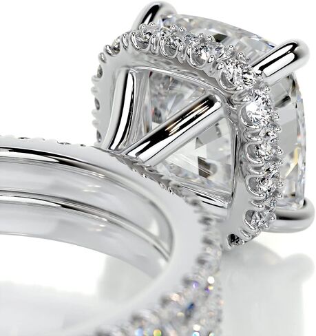 2 CT Cushion Cut Solitaire Hidden Halo Fridal Ring مجموعة خاتم الخطوبة المصنوعة يدويًا للنساء الوعد بوعدها لميسانيت (أبيض) in Saudi Arabia