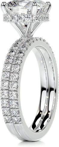 2 CT Cushion Cut Solitaire Hidden Halo Fridal Ring مجموعة خاتم الخطوبة المصنوعة يدويًا للنساء الوعد بوعدها لميسانيت (أبيض) in Saudi Arabia