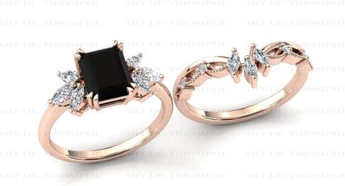 1CT-3CT Emerald Cut Black Diamond Engagement Ring مجموعة Solitaire Black Onyx الذكرى السنوية للمرأة التي تعد بها هدايا لها 925 Silver/10K/14K/18K الذهب in Kuwait
