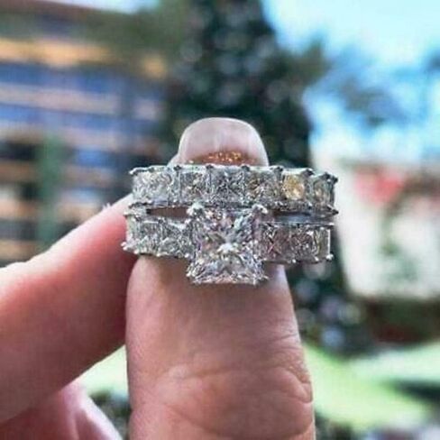 رذاذ المجوهرات 4CT Princess Cut Lab التي تم إنشاؤها من الماس ، خاتم الزفاف ، الذهب الأبيض 14K على الفضة الاسترليني (الأبيض ، 4.5) in Saudi Arabia