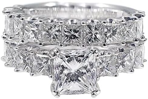 رذاذ المجوهرات 4CT Princess Cut Lab التي تم إنشاؤها من الماس ، خاتم الزفاف ، الذهب الأبيض 14K على الفضة الاسترليني (الأبيض ، 4.5) in Saudi Arabia