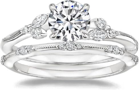 1CT-3CT Round Cut Wedding Ring Set Solitaire Moissanite Engagement Ring for Women Promise Gifts for Her 925 Silver/10K/14K/18K Gold in Kuwait