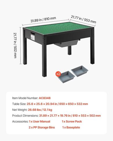 طاولة النشاط الخشبية لـ Vevor Kids ، لبنات البناء على الوجهين ، طاولة تشغيل متعددة الأغراض مع صناديق تخزين 2+ سنوات ، مساحة تخزين كبيرة ، حاضرة للبنين والبنات ، الأسود in Kuwait