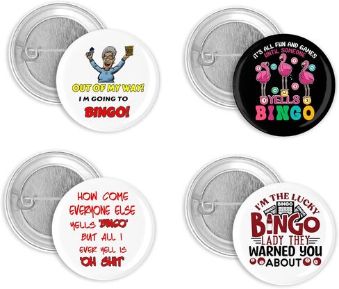 Bingo Lovers 4 Piece Funny Pin Back Button Set 1.5 Inch Round in Saudi Arabia