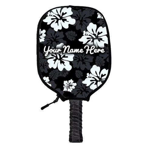 Black Hibiscus Custom Name Pickleball Paddle Cover in Saudi Arabia