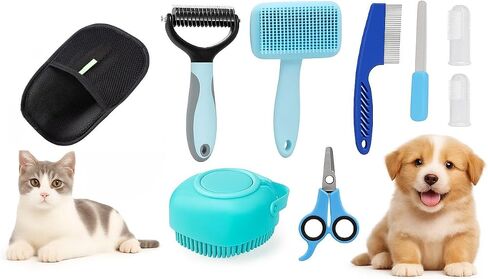 9-in-1 Pet Grooming Kit, Self-Cleaning Slicker Brush, Deshedding Rake, Lint Remover, Nail Clipper & More, Complete Cats & Dog Care Set. in Saudi Arabia