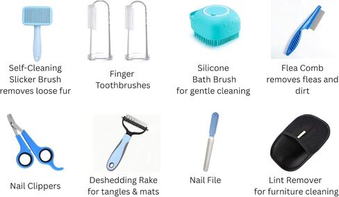 9-in-1 Pet Grooming Kit, Self-Cleaning Slicker Brush, Deshedding Rake, Lint Remover, Nail Clipper & More, Complete Cats & Dog Care Set. in Saudi Arabia