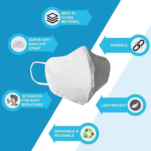 Water Resistant Light Fabric Unisex White Face Mask - Washable & Reusable Non Disposable Facemasks for Protection, Durable Breathable Cotton Cloth Shield, great for Men Women Adult (4 Pack) in Saudi Arabia