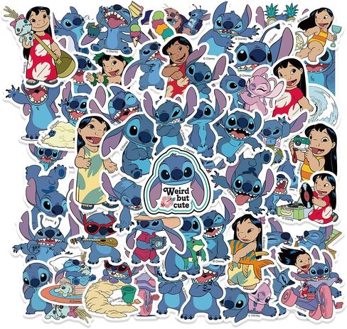 50pcs ملصقات Stitch Pack Cartoon Cartoon Conting Finyl Finyl Sticker for Water Bottle Luggage Bike Car Dials Fail For Kids Teens Pholes Stickers ، Childlers (Blue) in Kuwait