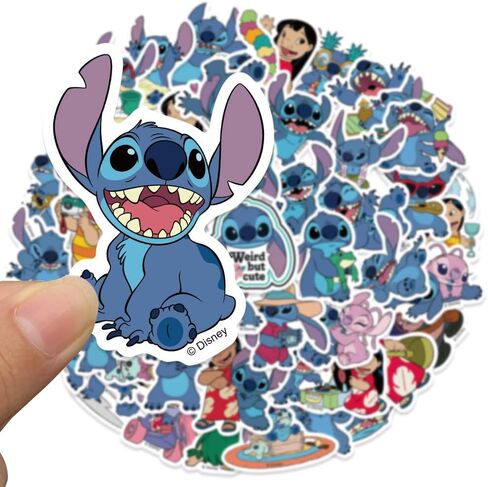 50pcs ملصقات Stitch Pack Cartoon Cartoon Conting Finyl Finyl Sticker for Water Bottle Luggage Bike Car Dials Fail For Kids Teens Pholes Stickers ، Childlers (Blue) in Kuwait