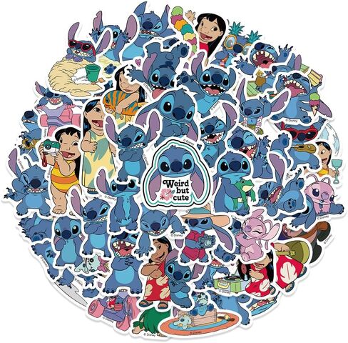 50pcs ملصقات Stitch Pack Cartoon Cartoon Conting Finyl Finyl Sticker for Water Bottle Luggage Bike Car Dials Fail For Kids Teens Pholes Stickers ، Childlers (Blue) in Kuwait