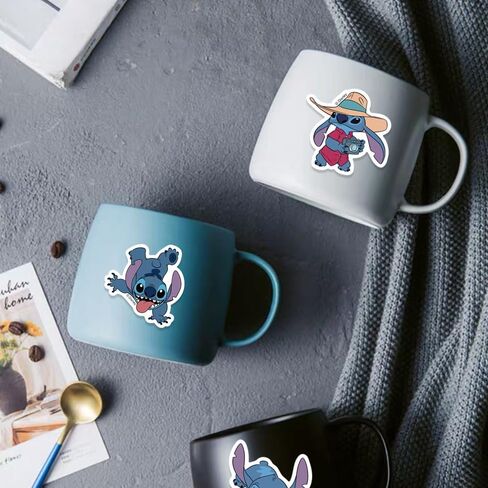 50pcs ملصقات Stitch Pack Cartoon Cartoon Conting Finyl Finyl Sticker for Water Bottle Luggage Bike Car Dials Fail For Kids Teens Pholes Stickers ، Childlers (Blue) in Kuwait