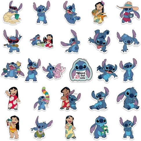 50pcs ملصقات Stitch Pack Cartoon Cartoon Conting Finyl Finyl Sticker for Water Bottle Luggage Bike Car Dials Fail For Kids Teens Pholes Stickers ، Childlers (Blue) in Kuwait