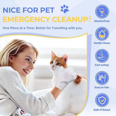 Pet Cleaning Glove Wipes for Dogs & Cats, Hypoallergenic Deodorizing Disposable Bathing Wipes,No-Rinse Grooming Wipes, Extra Thick,Perfect for Pet Dry Cleaning,Daily Care and Travel,24 pcs in Kuwait