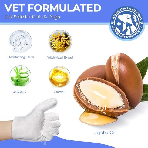 Pet Cleaning Glove Wipes for Dogs & Cats, Hypoallergenic Deodorizing Disposable Bathing Wipes,No-Rinse Grooming Wipes, Extra Thick,Perfect for Pet Dry Cleaning,Daily Care and Travel,24 pcs in Kuwait