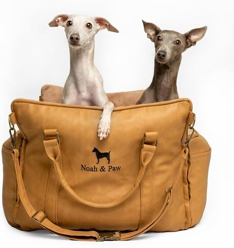 Noah & Paw Dog Car Carrier ، مقعد سيارة صغير للكلب للحيوانات الأليفة الصغيرة المتوسطة مع مقطع تسخير ، ميزة سلامة 4x ، سرير سفر معزز ، قابلة للغسل ، رغوة العظام ملفوفة بجلد نباتي ، نباتي ، in Kuwait