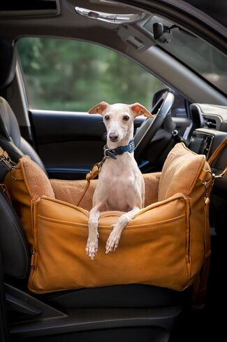 Noah & Paw Dog Car Carrier ، مقعد سيارة صغير للكلب للحيوانات الأليفة الصغيرة المتوسطة مع مقطع تسخير ، ميزة سلامة 4x ، سرير سفر معزز ، قابلة للغسل ، رغوة العظام ملفوفة بجلد نباتي ، نباتي ، in Kuwait