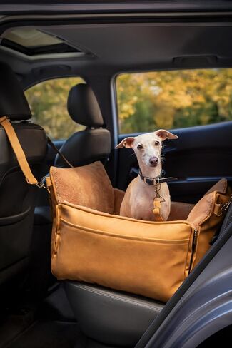 Noah & Paw Dog Car Carrier ، مقعد سيارة صغير للكلب للحيوانات الأليفة الصغيرة المتوسطة مع مقطع تسخير ، ميزة سلامة 4x ، سرير سفر معزز ، قابلة للغسل ، رغوة العظام ملفوفة بجلد نباتي ، نباتي ، in Kuwait