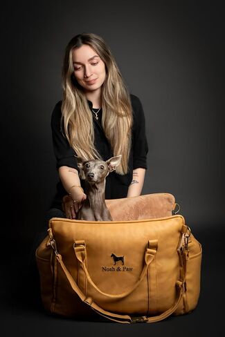 Noah & Paw Dog Car Carrier ، مقعد سيارة صغير للكلب للحيوانات الأليفة الصغيرة المتوسطة مع مقطع تسخير ، ميزة سلامة 4x ، سرير سفر معزز ، قابلة للغسل ، رغوة العظام ملفوفة بجلد نباتي ، نباتي ، in Kuwait