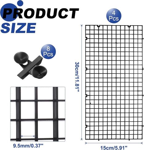 uxcell 4Pcs Aquarium Fish Tank Divider, 12x6 Inch Plastic Egg Crate Light Diffuser Grid Filter Bottom Partition Separator with Sucker Clips and Suction Cups for Aquarium, Black in Saudi Arabia