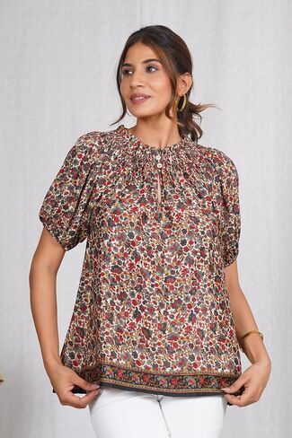 Turquoise Cotton Crop Top Long Sleeve Boho Shell Print Blouse Handmade Women’s Summer Top Casual Beachwear Top in Saudi Arabia
