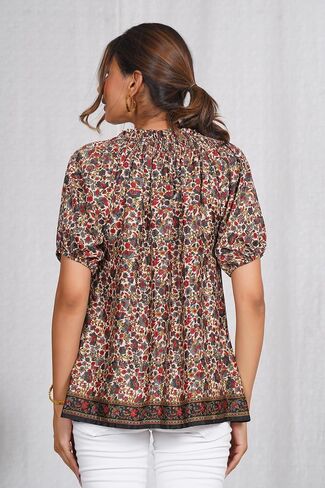 Turquoise Cotton Crop Top Long Sleeve Boho Shell Print Blouse Handmade Women’s Summer Top Casual Beachwear Top in Saudi Arabia