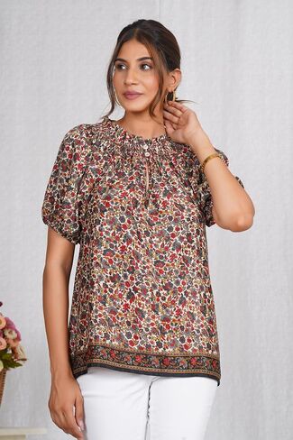 Turquoise Cotton Crop Top Long Sleeve Boho Shell Print Blouse Handmade Women’s Summer Top Casual Beachwear Top in Saudi Arabia