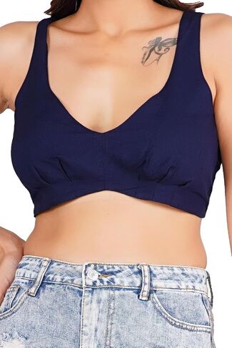 قمة محصول Bralette الأزرق الأزرق للنساء بلا أكمام بلوزة قابلة للاستمتاع بأسلوب القوس مع رقبة عميق عميق in Saudi Arabia